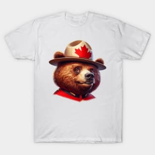 Canadian Mountie Bear Illustration T-Shirt